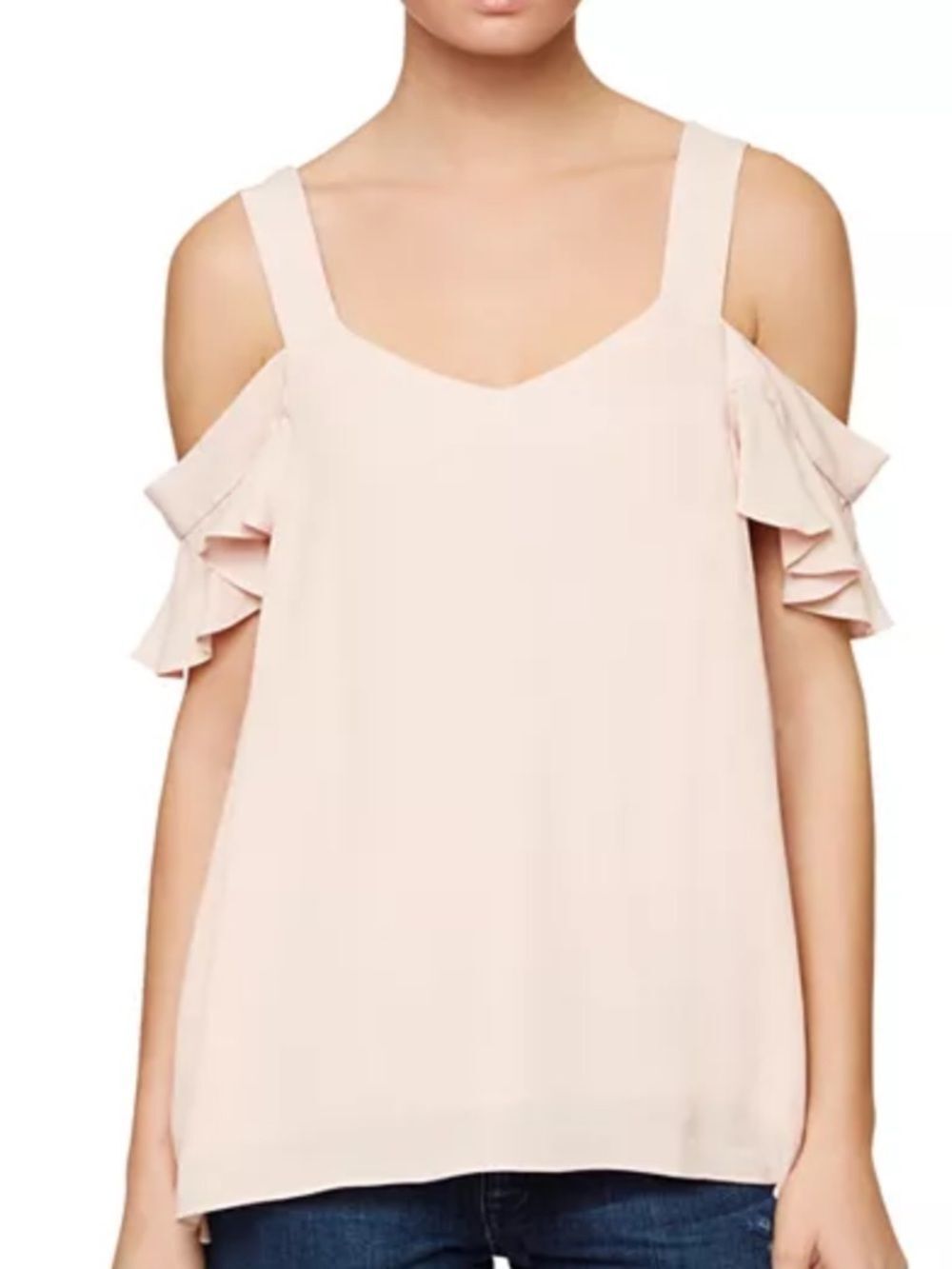 SANCTUARY Annie Flutter Sleeve Ruffle Top- Blush Size Large